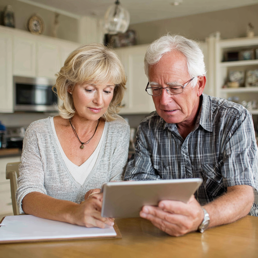 Двойка от 52 години разглежда персонализирания си план за хранене на таблет